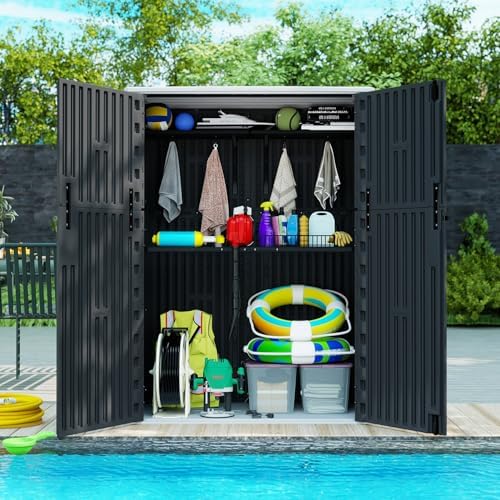 ZZM 57 Cu.ft Outdoor Storage Shed with Floor HDPE Double-Wall Resin Sheds Out...