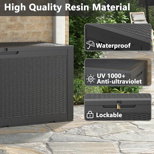 Resin Outdoor Deck Storage Box Waterproof (Black, 110 Gallon)