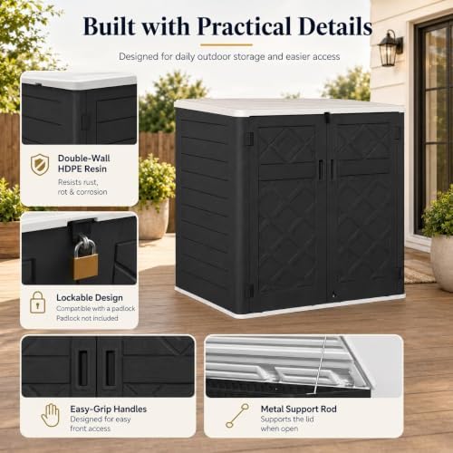ADDOK Outdoor Storage Cabinet, 48 Cu.Ft Horizontal Resin Storage Shed