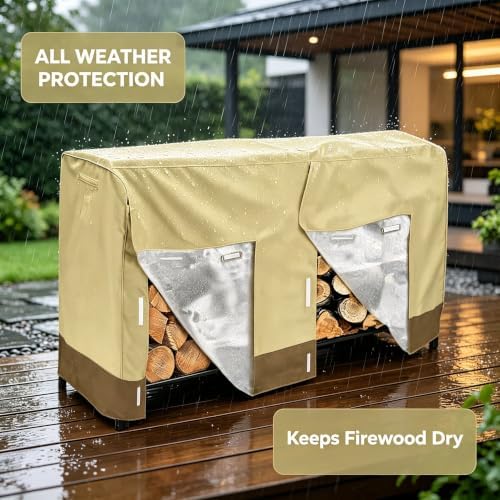 8Ft 210D Oxford Outdoor Waterproof Firewood Rack Cover for Heavy Duty Log Rac...
