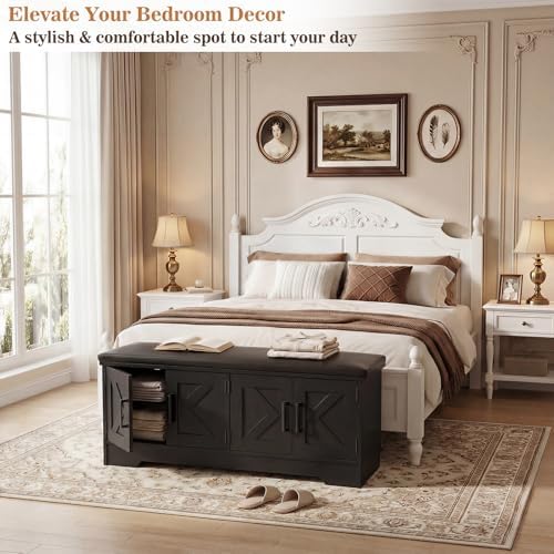 Armocity 43.3" Farmhouse Shoe Storage Bench with Cushion for Entryway