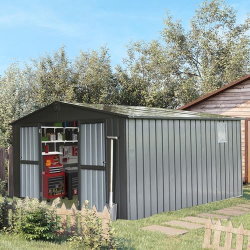 Domi Outdoor Storage Shed 11'x12.5', Metal Sheds Storage House with L...