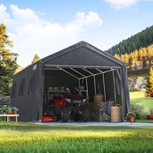 ADVANCE OUTDOOR 13x20 ft Carport 2 Roll up Doors & Vents Outdoor Portable...