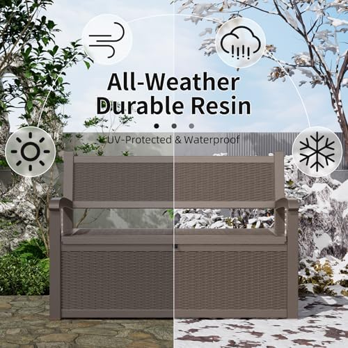 PatioZen 80 Gallon Outdoor Storage Bench Deck Box, Grey