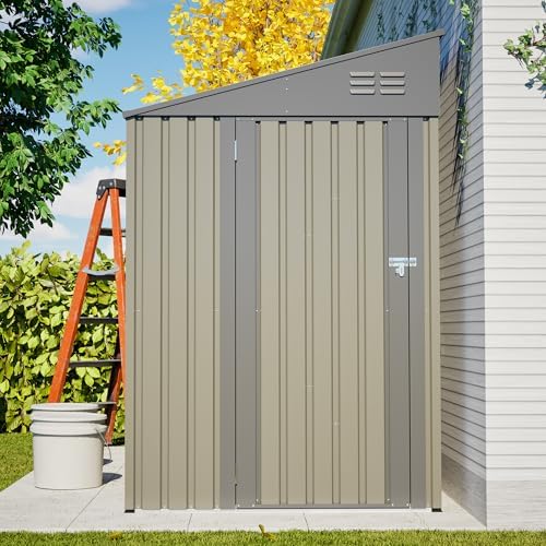 YOPTO 4x7 FT Outdoor Storage Shed Lean to Shed,Metal Shed W/Lockable Door &am...