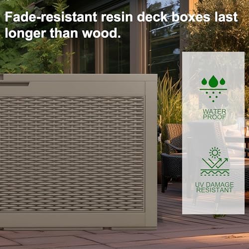 100 Gallon Outdoor Storage Box - Resin Deck Box for Waterproof Patio Furnitur...
