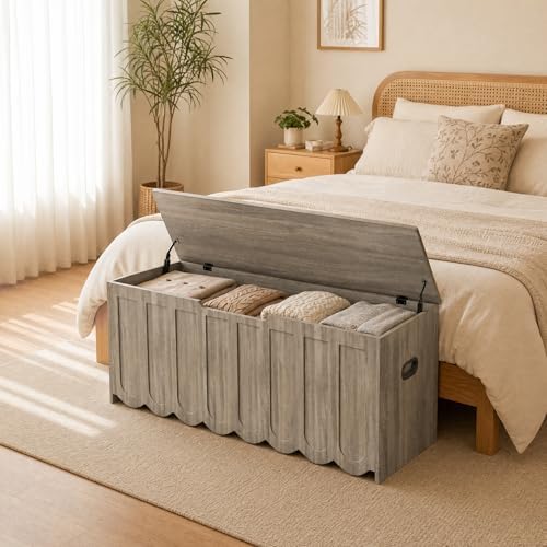 DHZ 47.2 Inch Wooden Storage Bench, Storage Chest with Cushion Seat, 4 Swivel...