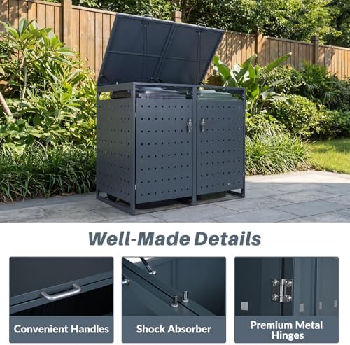 Goplus 44 Cu.Ft Outdoor Trash Can Storage, Garbage Can Hider Outdoor with 2 L...