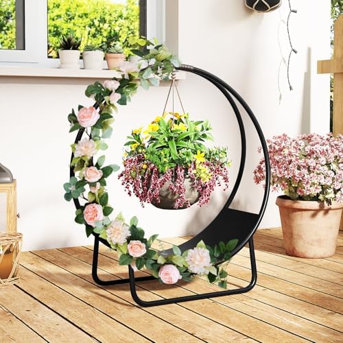 Goplus Firewood Log Hoop, 20" Round Heavy-duty Metal Curved Log Rack wit...