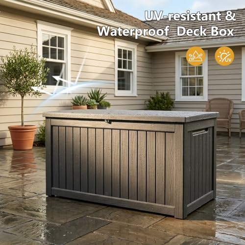 300 Gallon Outdoor Storage Box Waterproof Lockable Resin Deck Box Large, Pati...
