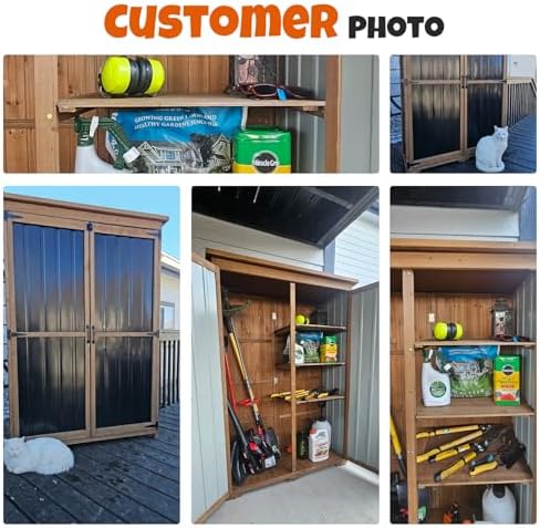 Outdoor Storage Cabinet with Shelves, Wood & Metal Storage Shed with Weat...