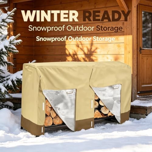 8Ft 210D Oxford Outdoor Waterproof Firewood Rack Cover for Heavy Duty Log Rac...