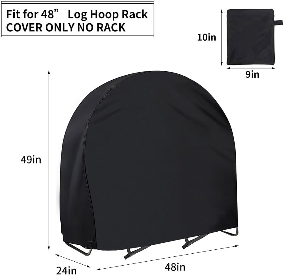 Firewood Log Hoop Cover 48 Inch, Outdoor Heavy Duty 600D Oxford Waterproof