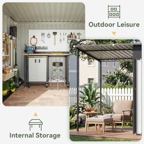 Aoxun 5x3FT Outdoor Storage Shed & Hardtop Canopy Gazebo Combo
