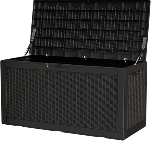 100 Gallon Outdoor Storage Box Waterproof Lockable Deck Box for Patio Black
