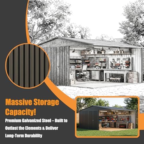 PABIMIA14X12 FT Outdoor Metal Storage Shed, Waterproof Storage Shed with Lock...