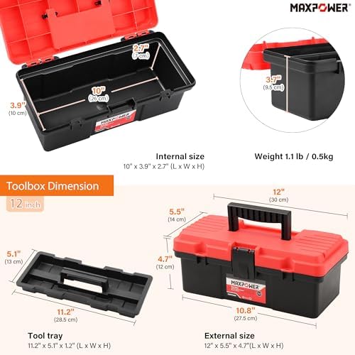 MAXPOWER 2-Pc Plastic Tool Box, 12" Small & 17" Portable Toolbo...