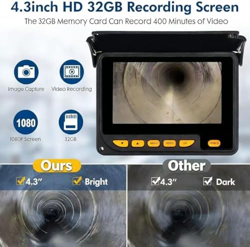 Sewer Camera 100FT,4.3" HD Screen,SYANSPAN 23mm Endoscope Camera with Li...