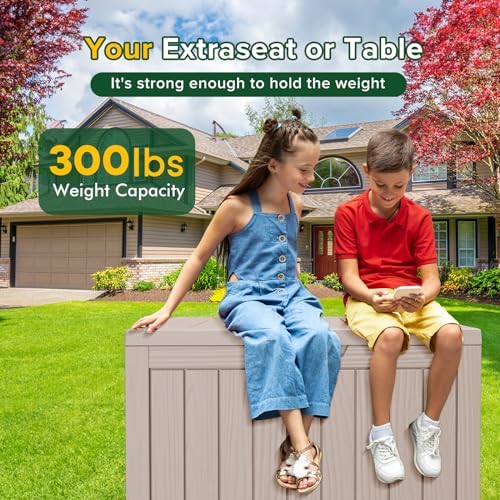 Outdoor Storage Box Waterproof, 45 Gallon Lockable Resin Deck Box Large, Pati...