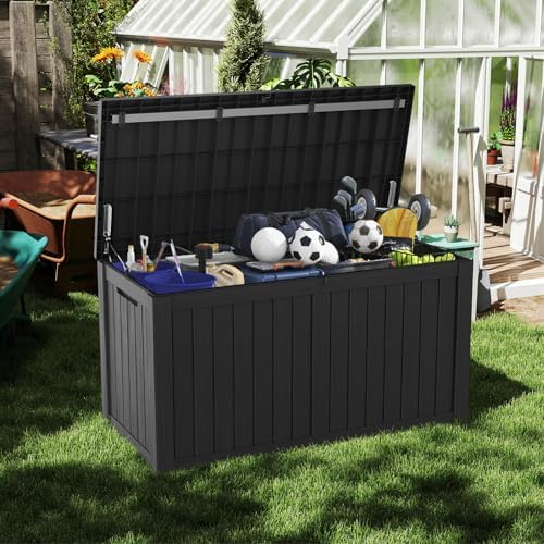 Mars Villa 180 Gallon Outdoor Storage Box, Deck Box Waterproof, Black
