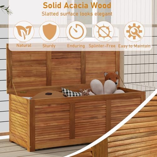 RELAX4LIFE Deck Box Acacia Wood, 46 Gallon Backyard Storage Bin Container for...