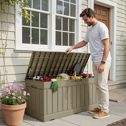 Devoko 78 Gallon Deck Box, Waterproof Resin Outdoor Storage Box