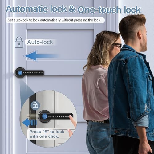 Fingerprint Door Lock, Touchscreen Keypad Lock with Handle, Smart Door Knob