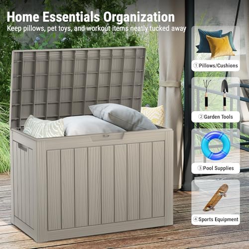 Mars Villa 45 Gallon Deck Box, Outdoor Storage Box, Outside Bin, Grey