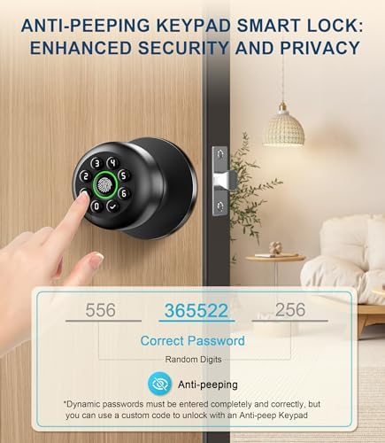 Smart Fingerprint Door Knob with Keypad, Fingerprint Door Lock, Matte Black