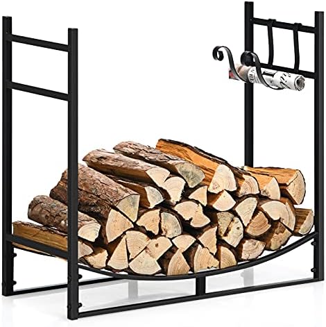 Goplus Firewood Rack Outdoor, 33” Metal Firewood Holder with Removable Kindli...