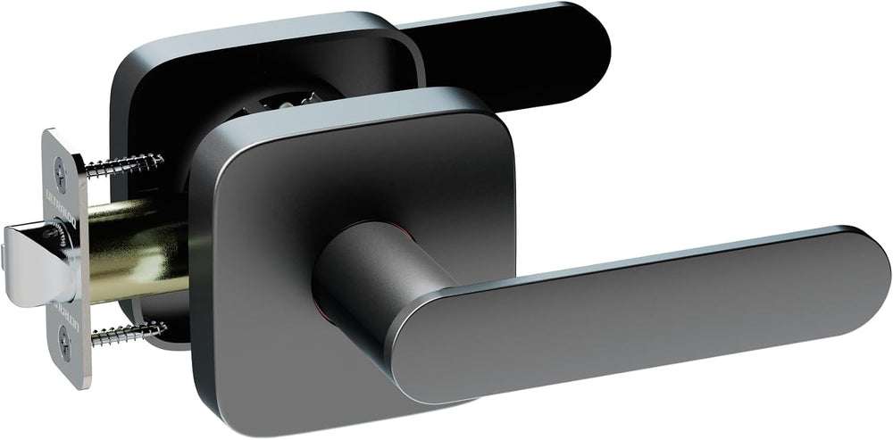 ULTRALOQ Passage Lever Door Handle, Reversible Black Front Door Handle No Lock