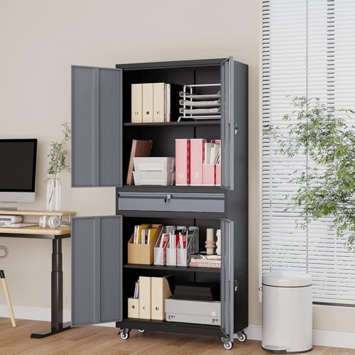 73" Metal Garage Storage Cabinet with Wheels, Rolling Tool Storage with ...