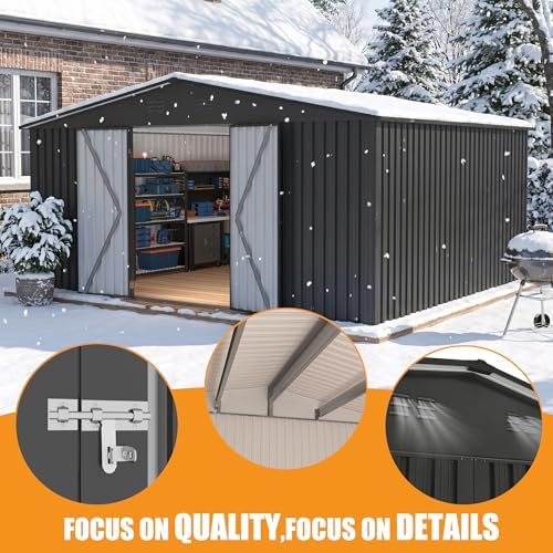 PABIMIA14X12 FT Outdoor Metal Storage Shed, Waterproof Storage Shed with Lock...