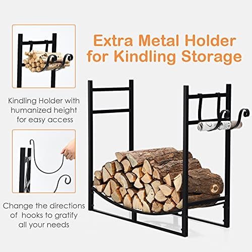 Goplus Firewood Rack Outdoor, 33” Metal Firewood Holder with Removable Kindli...