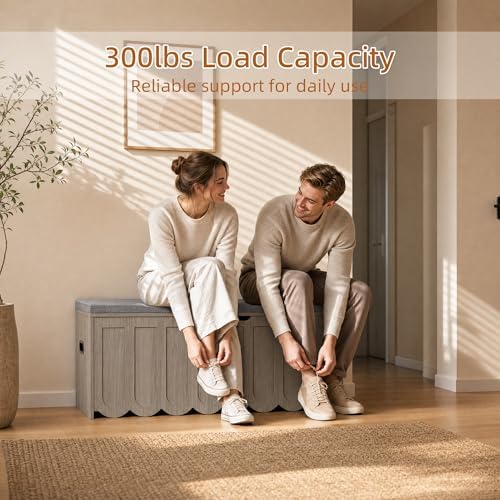 DHZ 47.2 Inch Wooden Storage Bench, Storage Chest with Cushion Seat, 4 Swivel...