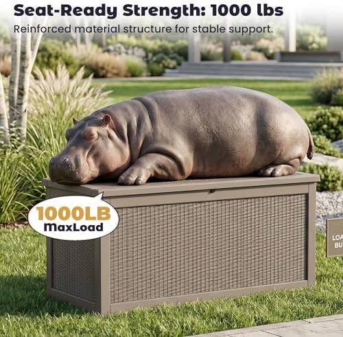 PatioZen 360 Gallon Outdoor Storage Box, Heavy Duty Resin Large Deck Box Orga...