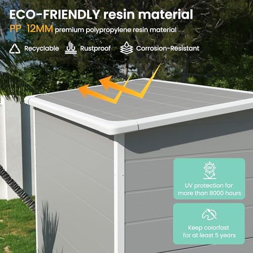 UDPATIO Outdoor Storage Shed 5x3 FT, Garden Resin Shed with Floor, Grey