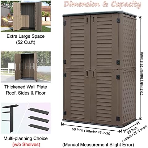 Mrosaa Sheds & Outdoor Storage, 52 Cu.ft Vertical Storage with Floor, Cab...