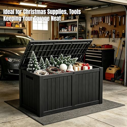 MAKINO 178 Gallon Large Resin Outdoor Storage Box, Waterproof Deck Box, Locka...