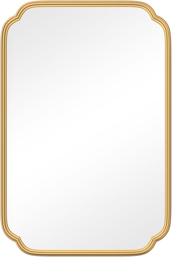 Gold Bathroom Mirror for Wall 20" x 30" Modern Rounded Corner Recta...