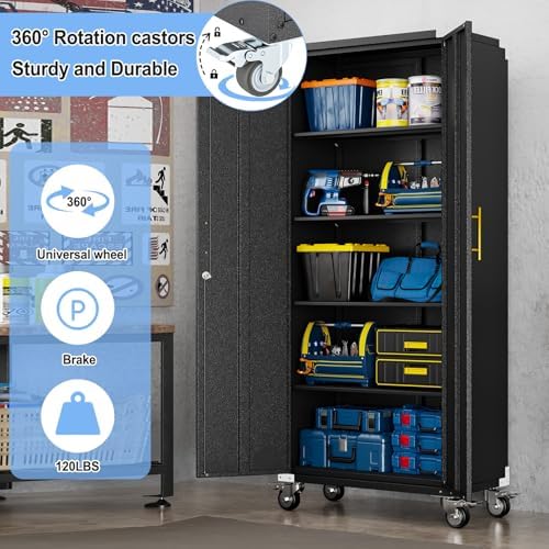 pozdeg 71" Black Tall Lockable Rolling Metal Garage Storage Cabinet 