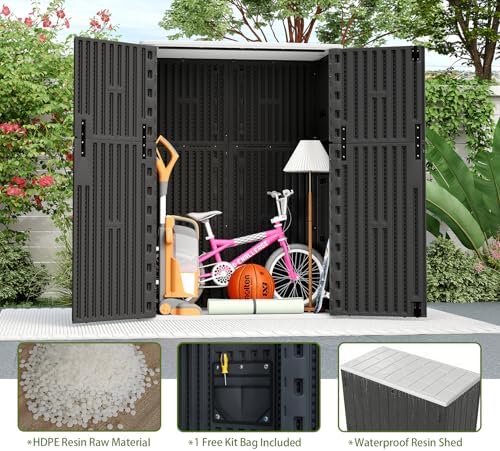 ZZM 57 Cu.ft Outdoor Storage Shed with Floor HDPE Double-Wall Resin Sheds Out...