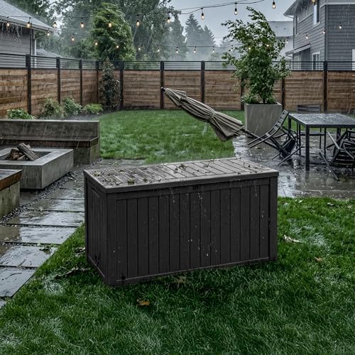 200 Gallon Outdoor Storage Deck Box Waterproof Resin Lockable Outside Bench P...