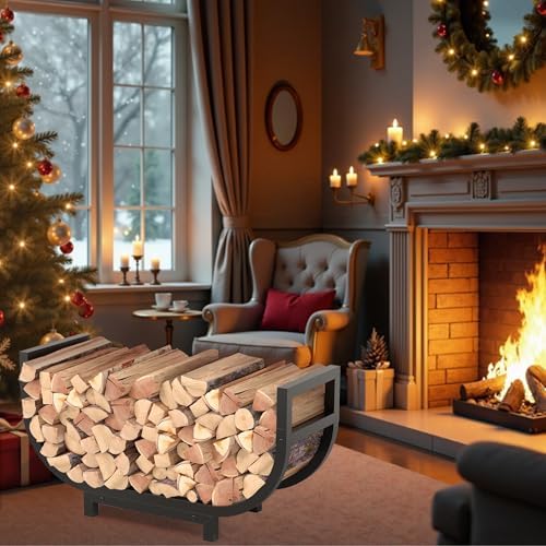 34-inch Firewood Rack Outdoor Indoor with Log Carrier Bag, Stable Log Holder ...