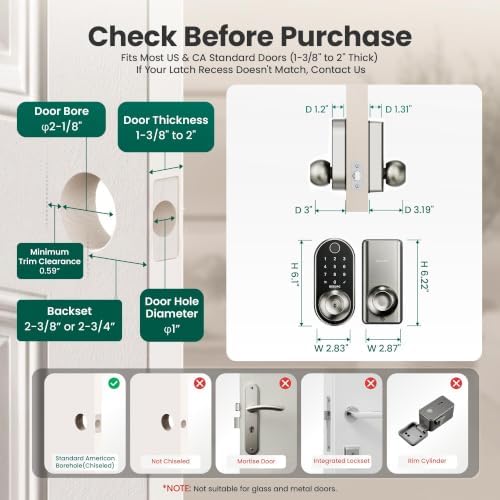DESLOC D212 Fingerprint Door Knob Lock, Built in WiFi, 8-Month Battery