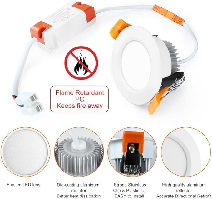 inShareplus 2 Inch LED Recessed Lighting, Downlight Dimmable 3W, 3000K Warm (...