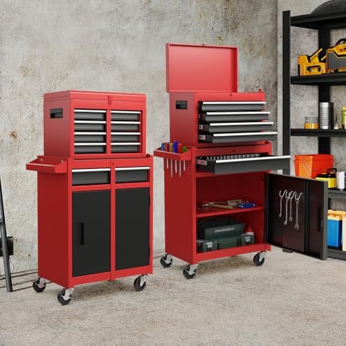 IRONMAX 2-in-1 Detachable Rolling Metal Tool Chest, 5 Drawers, Black & Red