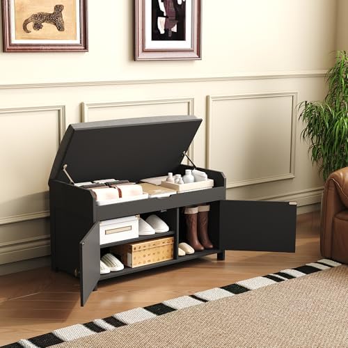 HOMEFORT 30" Shoe Bench with Lift Top Storage, Entryway Bench with Cushi...