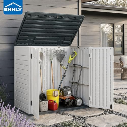 EHHLY Horizontal Resin Storage Shed, 35 Cuft Garden Tool Sheds & Outdoor ...