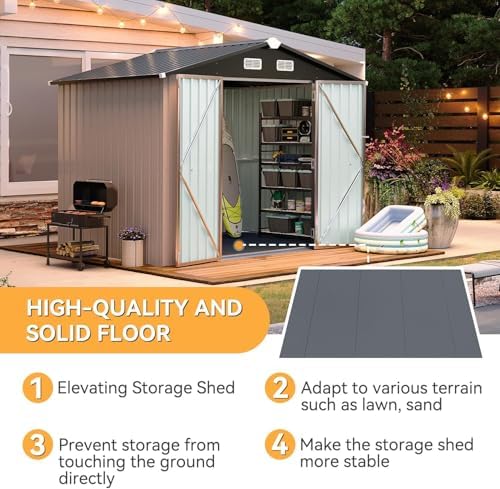 Aoxun 8'x6' Metal Storage Shed with Floor & 2 Magnetic Sensor Lig...